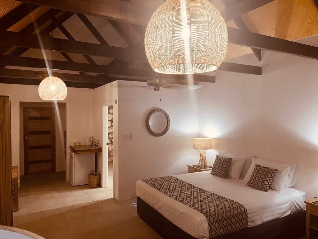 One of the stylish rooms at Tongan Beach Resort - one of the best places for surfers to stay on Vava'u 