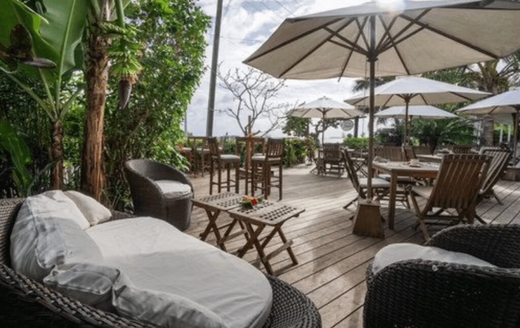 The alfresco dining area at the Seaview Lodge, an eco-friendly hotel in Tonga 