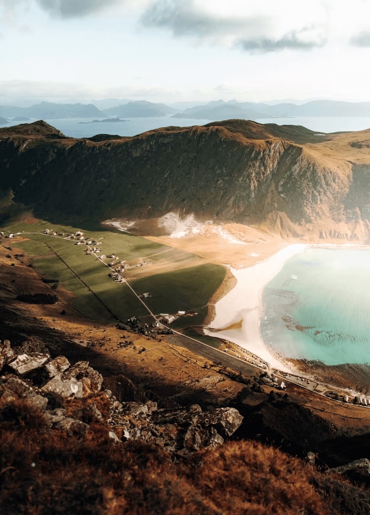 An elevated view of Hoddevik - one of the best places to surf in Norway