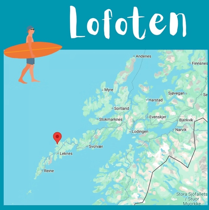 Surfing in Lofoten Islands, Norway
