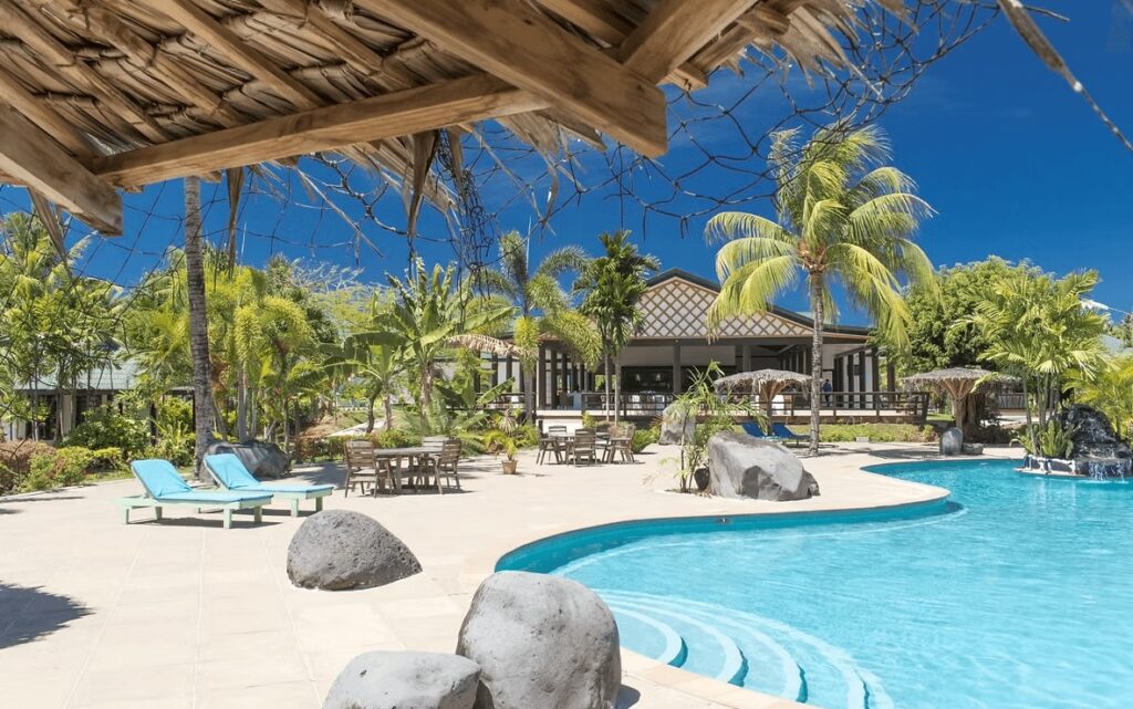 The lagoon-like swimming pool at Amoa Resort Savai'i, an eco-friendly hotel in Samoa 