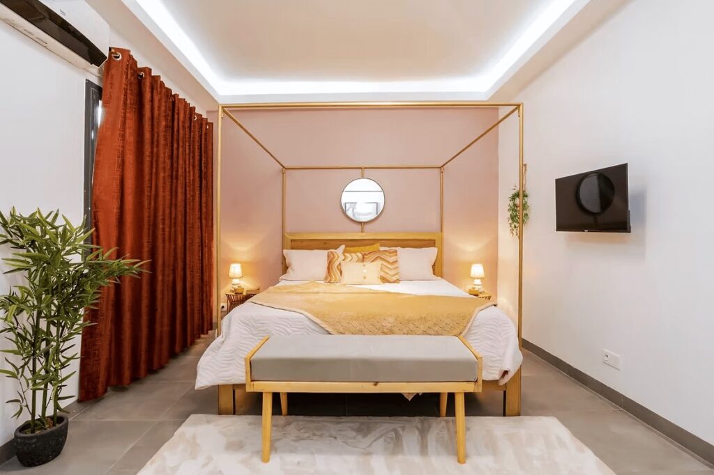 One of the contemporary rooms at Lighthouse Signature Suites, an eco-hotel in Dakar 