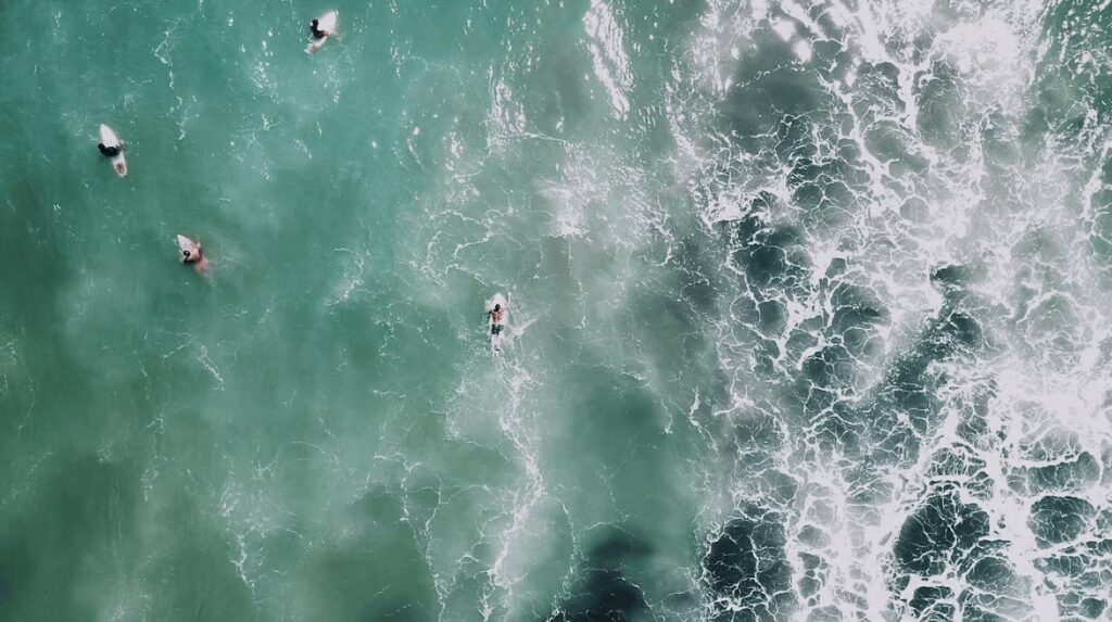 Surfing in Taiwan: A bird's eye view of surfers in the water