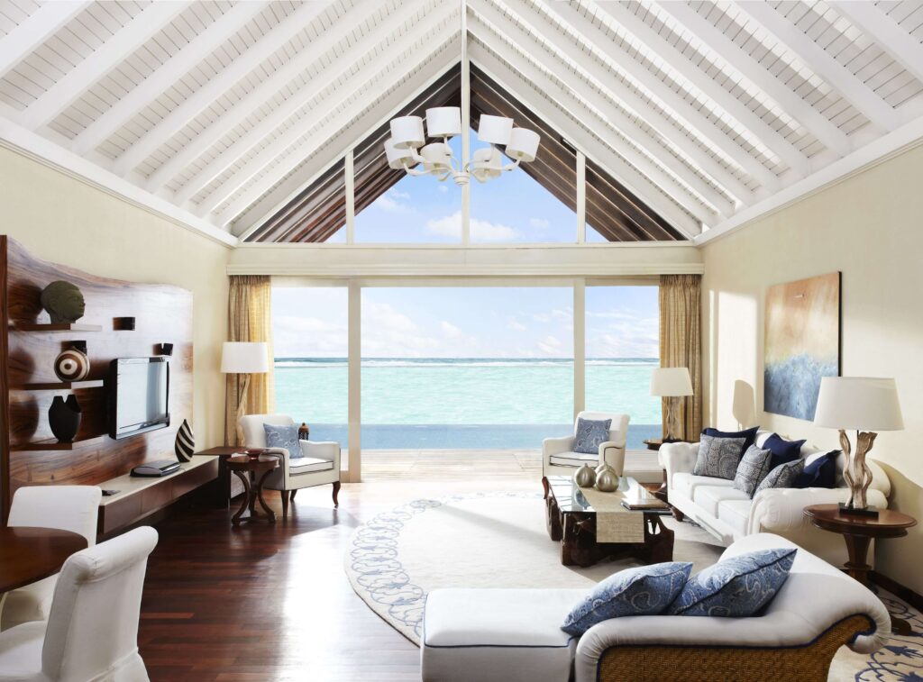 Inside one of the waterfront villas at Taj Exotica Resort & Spa in the Maldives