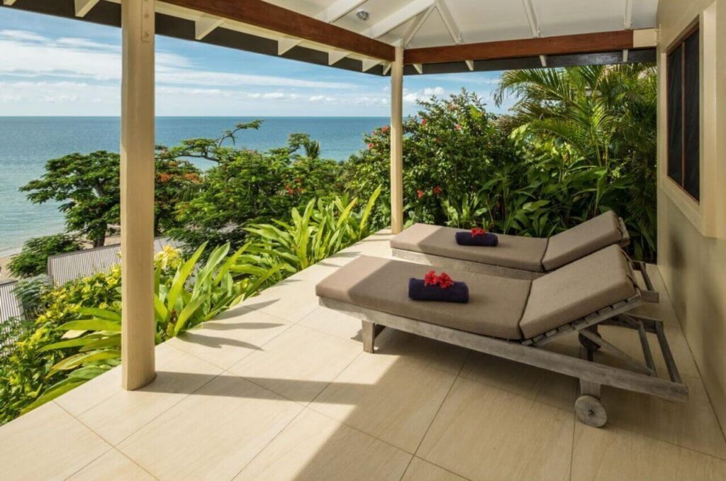 Ocean views from a balcony at Volivoli Beach Resort in Fiji
