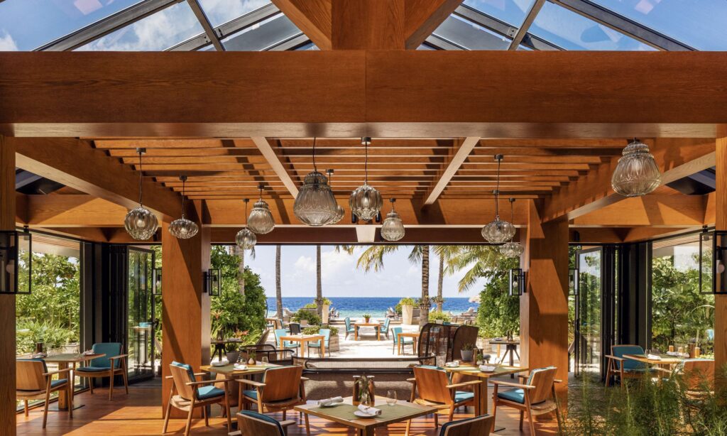 One of the inviting dining spaces at Waldorf Astoria Maldives