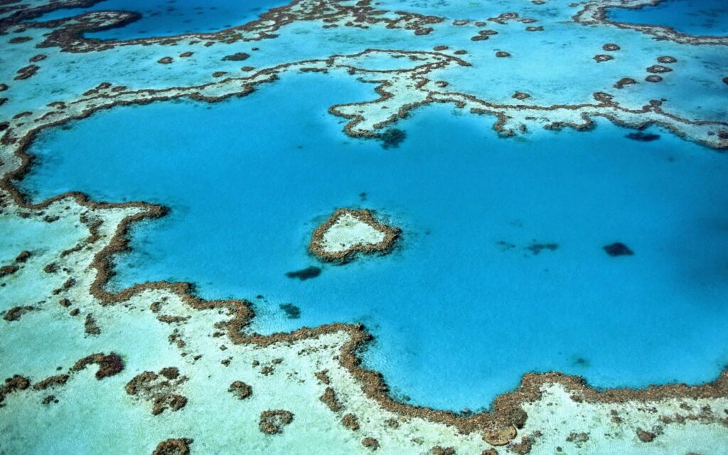 An elevated view of Heart Reef on the Great Barrier Reef - one of the largest Marine Protected Areas in the world
