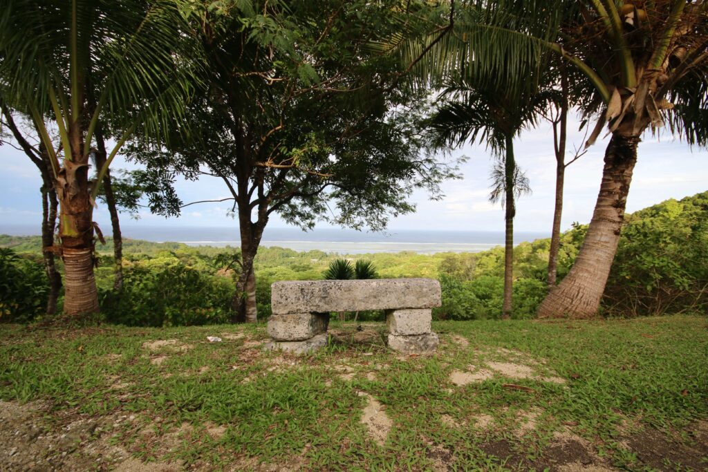Views across the east coast of Babeldaob from a stone seat on the side of the road