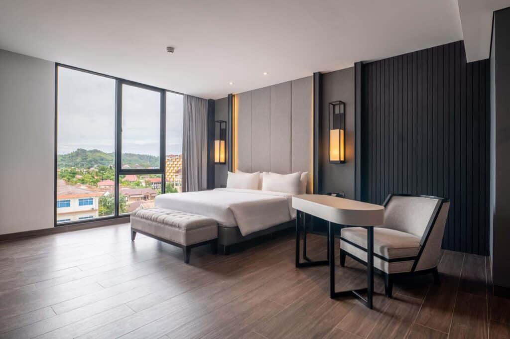 One of the modern rooms at the Aston Hotel in Sorong, Indonesia