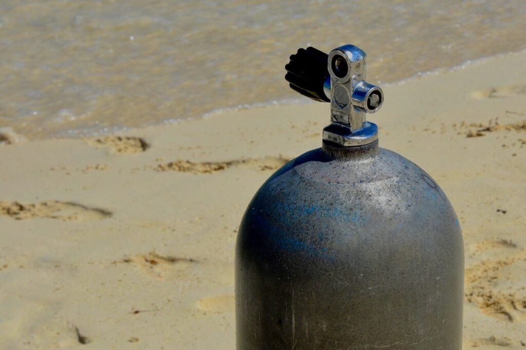 A scuba diving tank filled with Nitrox