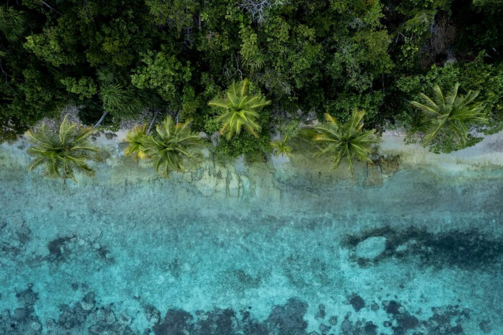 An aerial view of Kri Island in Raja Ampat, Indonesia